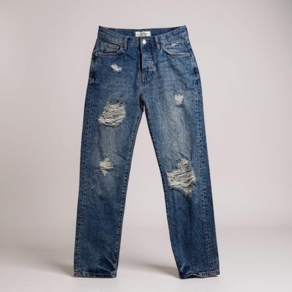 We the Free High Rise Distressed Straight Leg Jeans